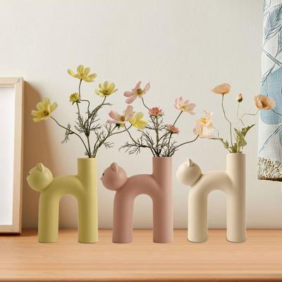 Creative Vase Cat Shaped Flower Arrangement Container Art Cute Decorative Vase for Living Room Office Bedroom Desk Desktop