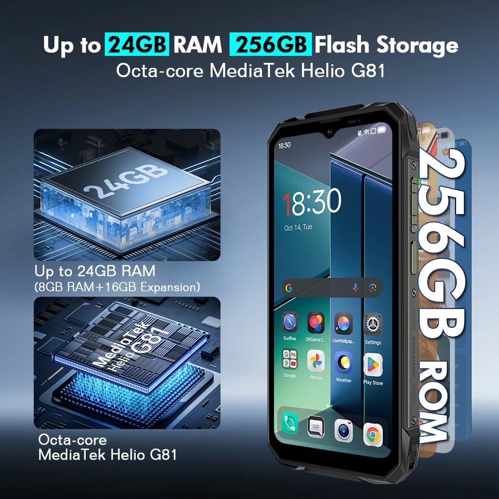 Blackview ROCK 1 Handy 24GB+256GB 15000mAh 6,56" Display 16MP Android 16 Smartphone