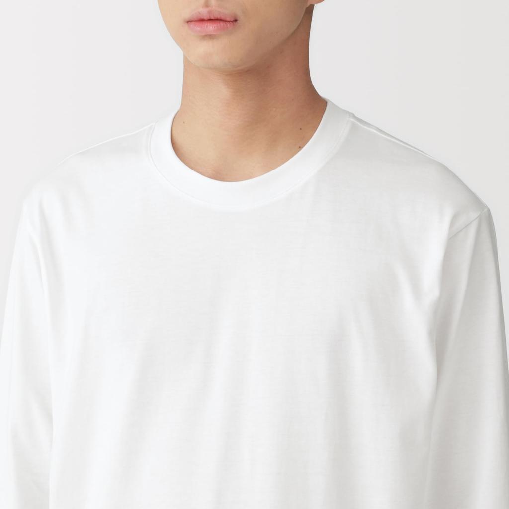 MUJI Jersey Knit Crew Neck Long Sleeve Size AB1L3A6S Men's T-Shirt, White, M,