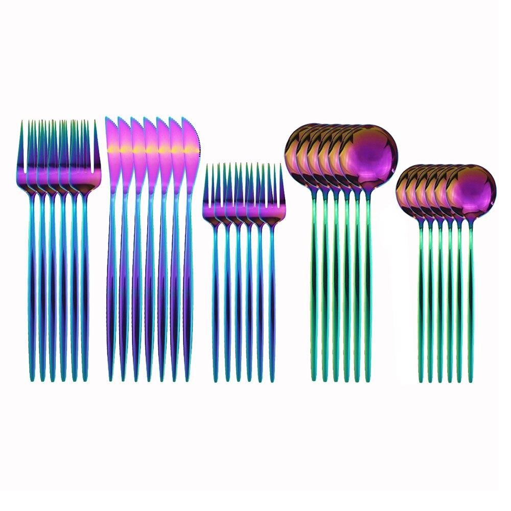 30Pcs White Gold Cutlery Set 18/10 Stainless Steel Dinnerware Set Knife Dessert Fork Spoon Silverware Kitchen Tableware Set