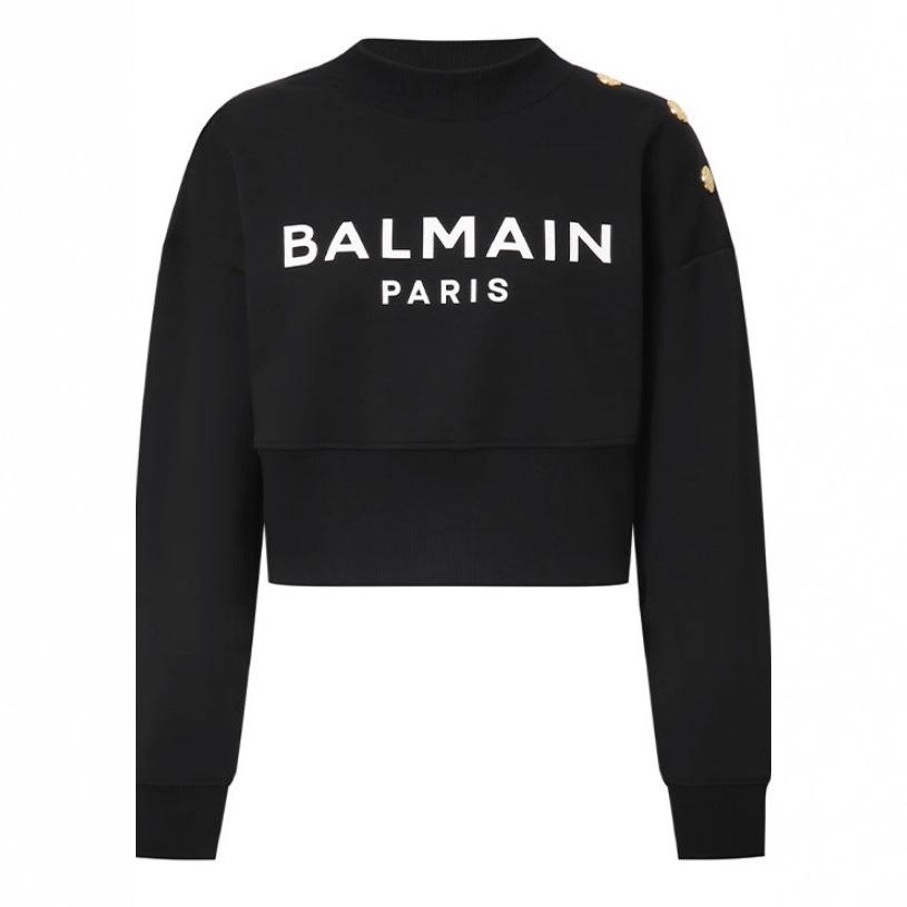 Balmain 25AW Nowa Damska Sportowa Bluza z Kapturem i Okrągłym Dekoltem - Modna, Luźna i Wygodna