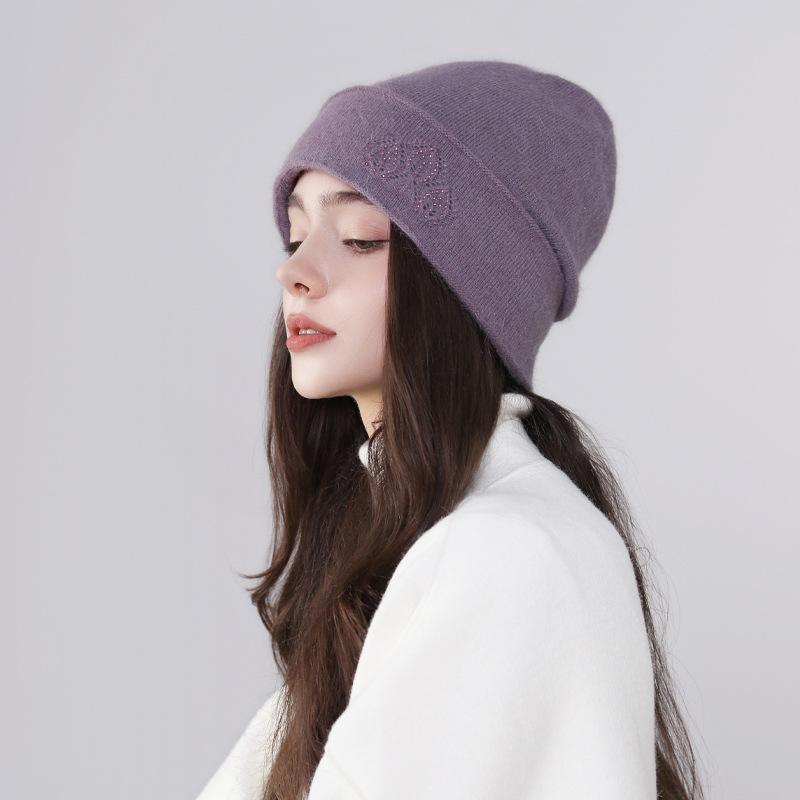 Wool Hat Women's High-end Hot Diamond Knitted Wool Hat Winter Warm Pile Hat Versatile Cold Hat
