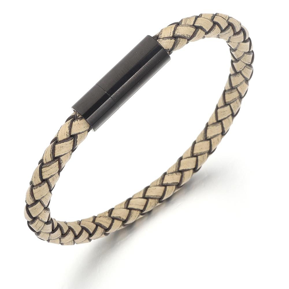 1pc 20cm Simple Design Men's Bracelet Genuine Leather Braided Stainless Steel Magnetic Buckle Bangle For Women Men Jewelry Gifts