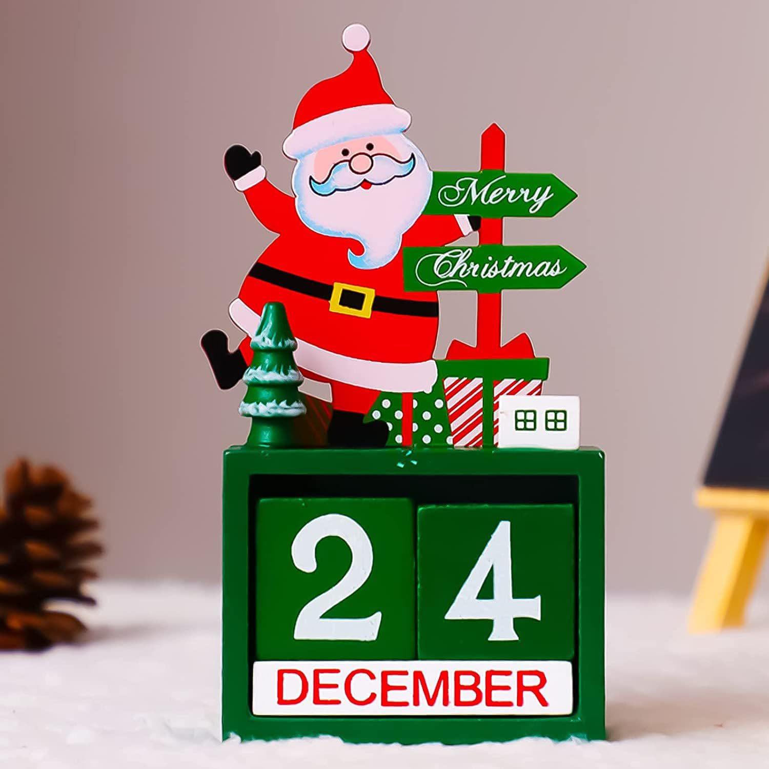 

1pc Christmas Wooden Calendar Desktop Decoration with Santa Claus Figure & 24-Day Countdown -Christmas Decorations