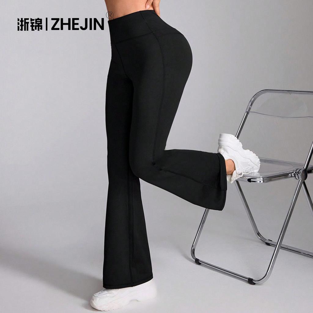 Zhejiang JinEuropean and American Belly and Hip Lift Yoga Pants Women's High Waist Sports Pants Peach Hip Fitness Pants Yoga Trousers Wide Leg Pants