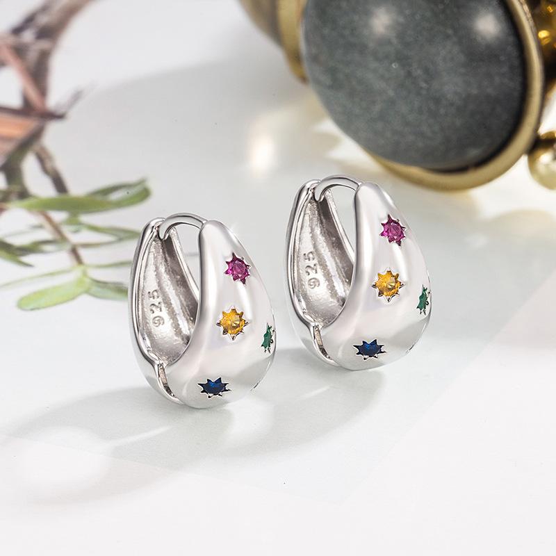 

Trendy New Fashion Zircon 925 Silver Earrings for Women with Simple Plum Blossom Earring Hoops and Elegant Earrings Gift