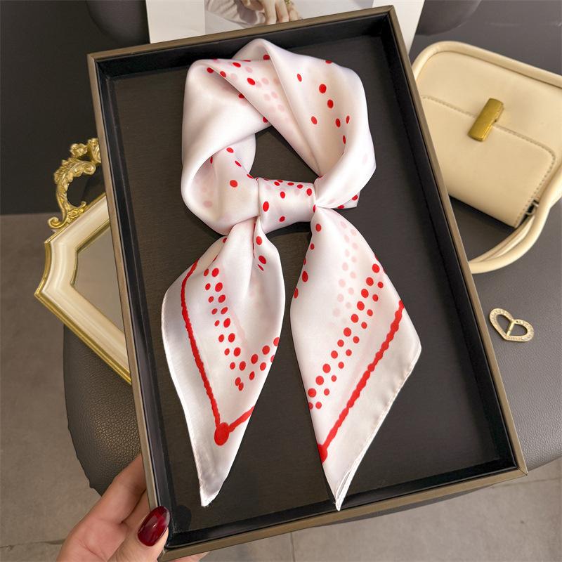 

Women Square Scarf Silk Imitation Dot Print Neckerchief Bandana Lady Shawl Scarves Wrap Head Hair Band Ties about 65x65CM