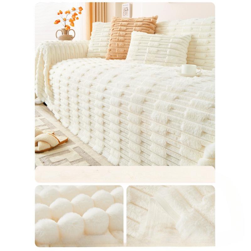 Sofa Cover Cloth Cream Wind Winter Thickened Fleece Leather Sofa Cover New 2024 Warm Sofa Cushion