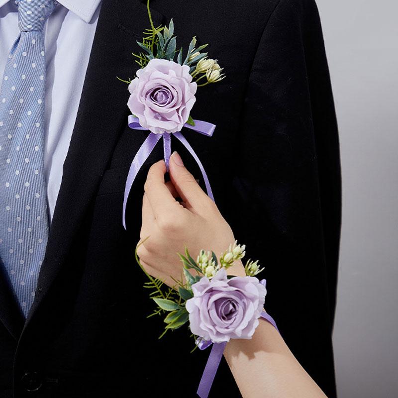 1 pz Fiore Artificiale Accessori Matrimonio Corsage da Polso Bottoniera Matrimonio Braccialetti per Damigelle Rose di Seta