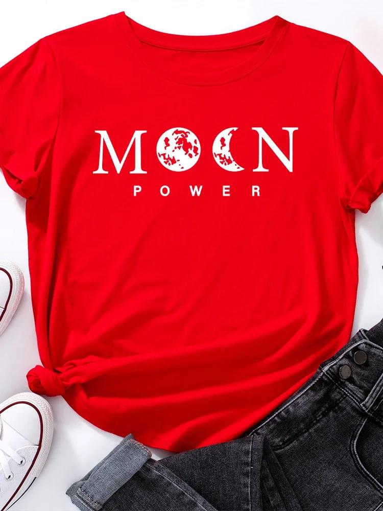 Moon Power Print T Shirt Women Short Sleeve O Neck Loose Tshirt Summer Women Causal Tee Shirt Tops Camisetas Mujer