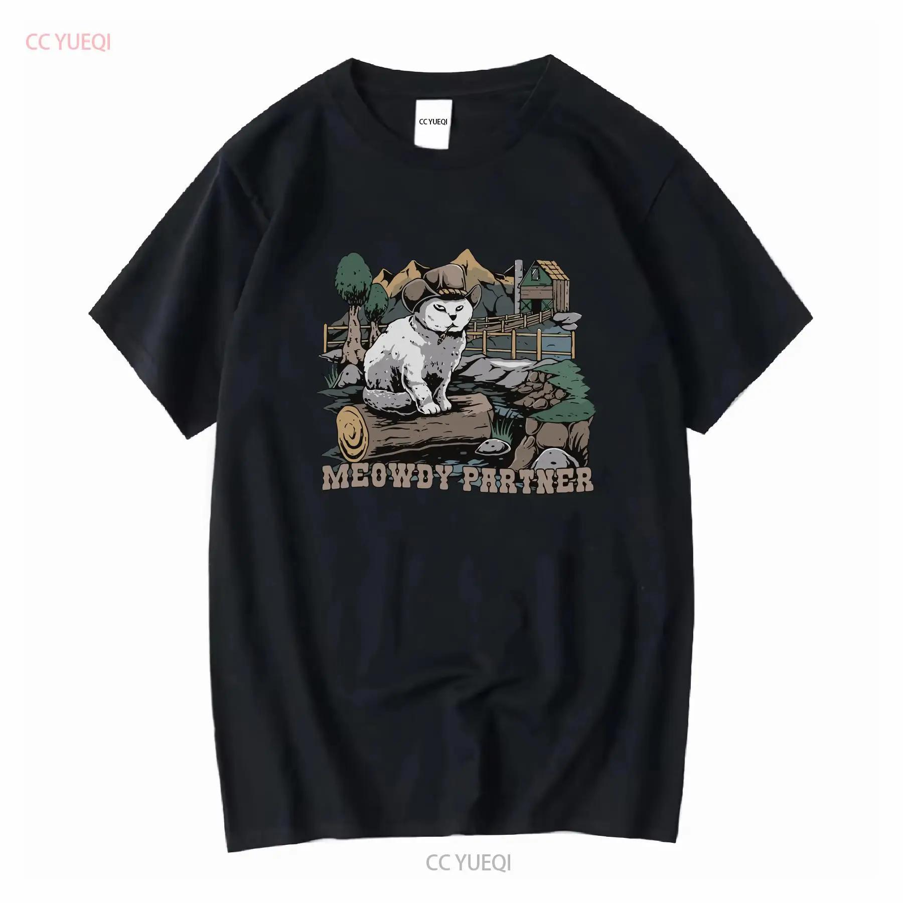 Meowdy Partner T Shirt For Cat Lovers Cowboy Howdy Funny long or short sleeves vintage Washed Casual Stylish Stretched Unisex S разноцветный
