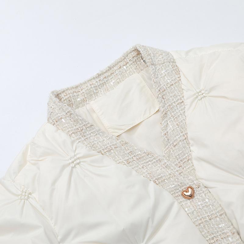 2024 Autumn and Winter Down Jacket Women's High-end Women's Jacket Korean Version of White Duck Down Short Light and Thin V-neck Single-breasted