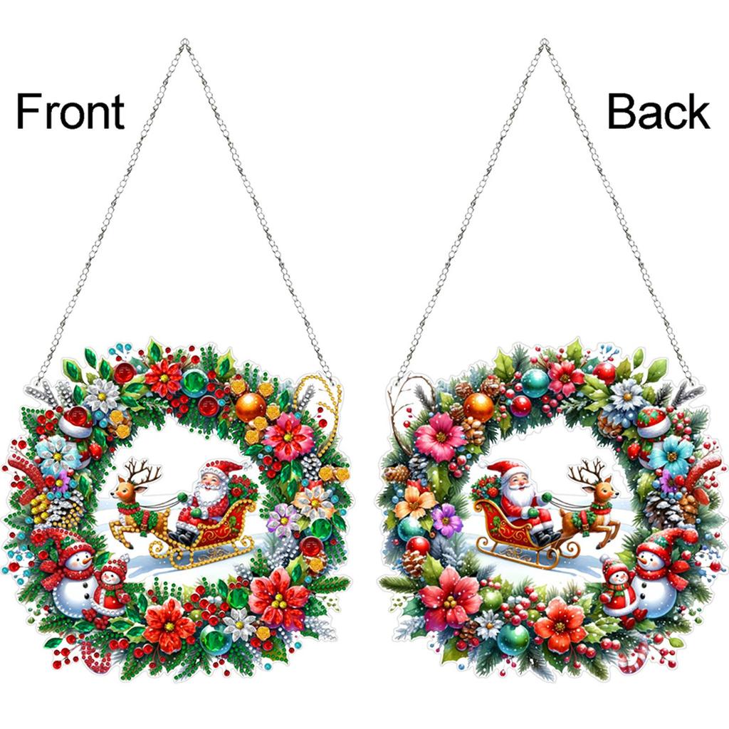 Acrylic Christmas Wreath Diamond Painting Hanging Pendant 5D DIY Diamond Painting Dots Pendant for Garden Window Decor