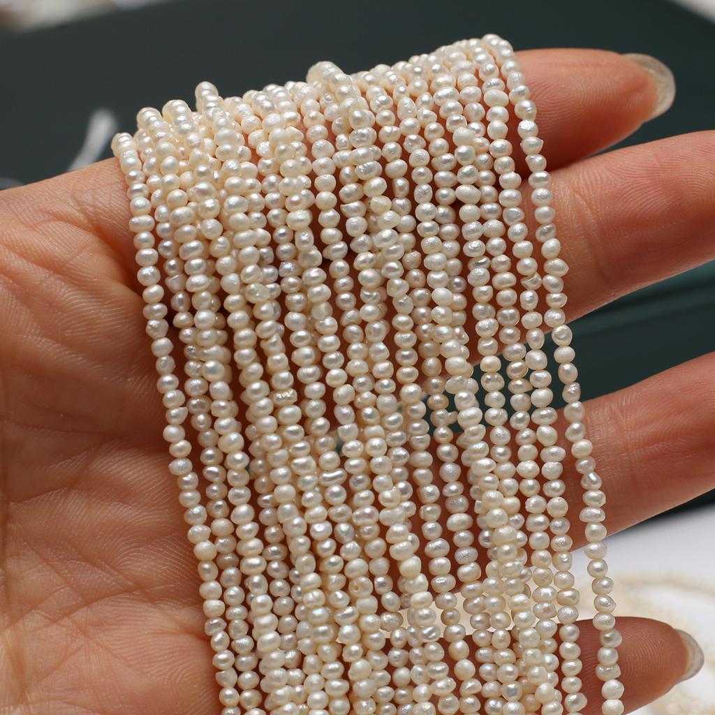 1String, White Natural Freshwater Pearls, Boho Handmade Punch Pearl Beads for Jewelry Making DIY Necklaces Crafts (Beads 1.8-2mm, Length 36cm)