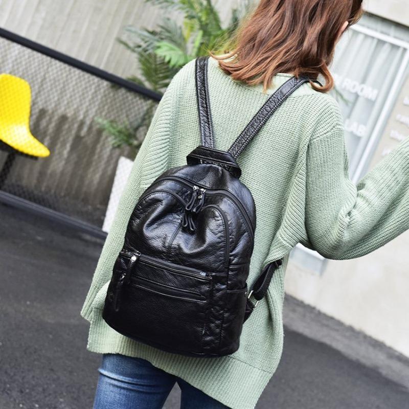 NIGEDU Damen-Rucksack aus weichem PU-Leder, Damen-Rucksack mit großem Fassungsvermögen, Schwarz, lässige Schultasche, Reisetasche, Tagesrucksack, Mochila