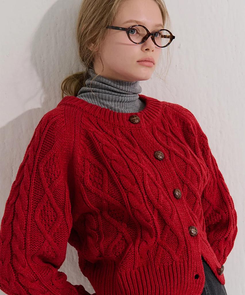 Camino Cable Knit Cardigan Red
