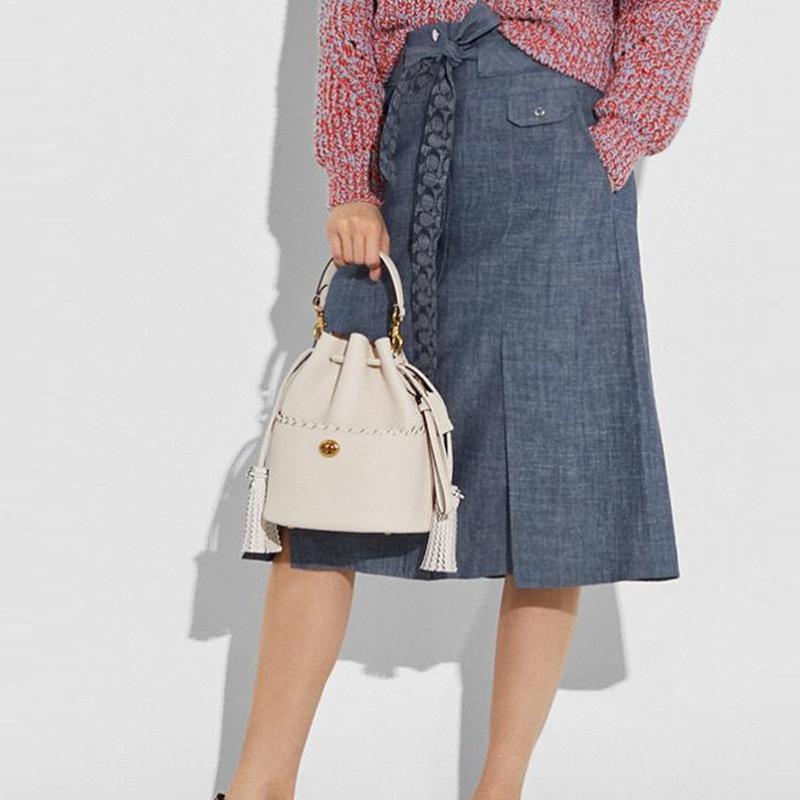 COACH Leather Bucket Bag, Handbag, Shoulder Bag Women's White 651-B4HA