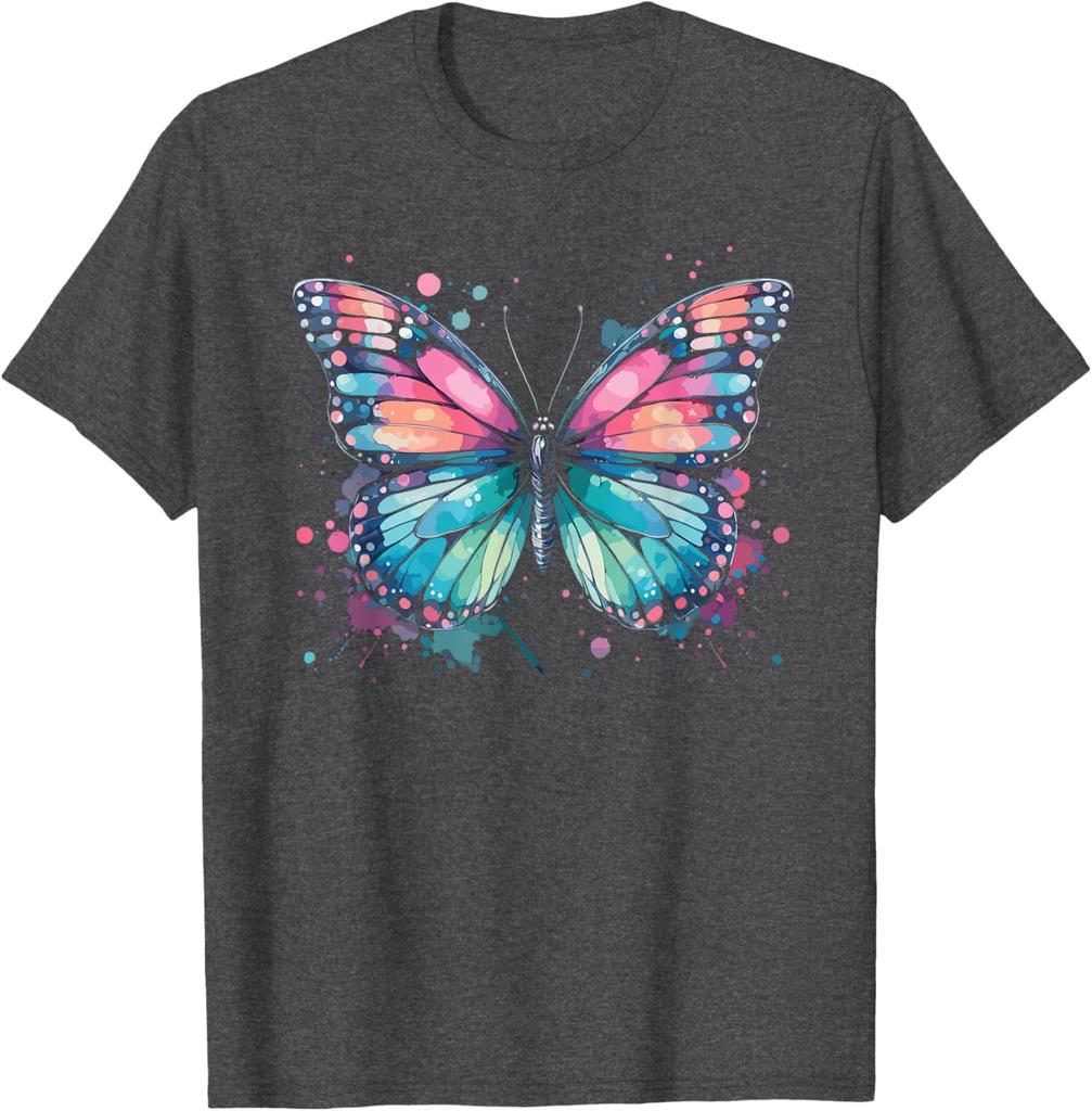Watercolor Butterfly Splash Graphic Tee Unisex Casual Cotton T-Shirt Summer Trip