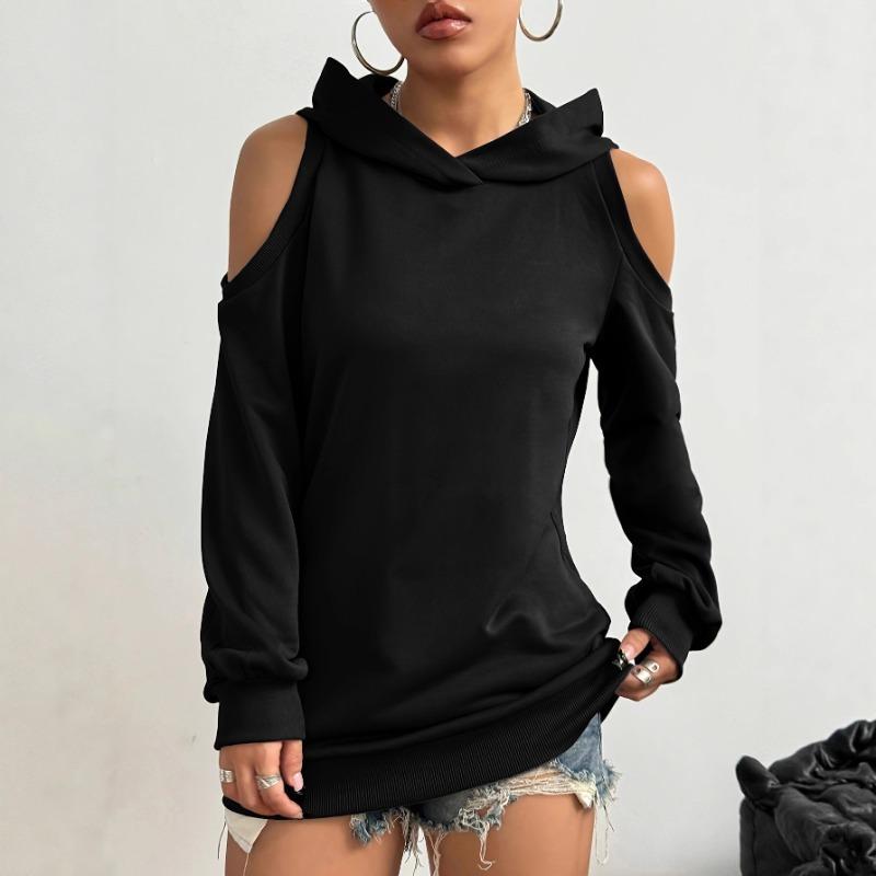 Autumn And Winter New Style Womenswear Solid Color Off Shoulder Hooded Fashion High End Casual Design Sense Sweatshirt