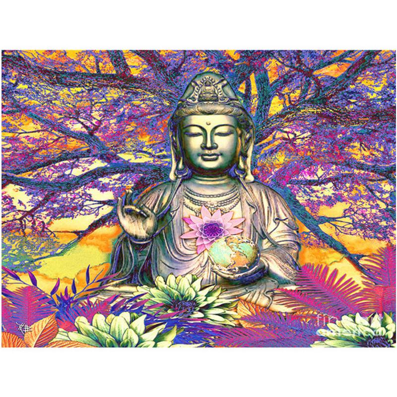 5D-Diamantgemälde zum Selbermachen, religiöser Buddha, voller Bohrer, runder Diamant, Stickerei, Mosaik, Kunstbild, Heimdekoration