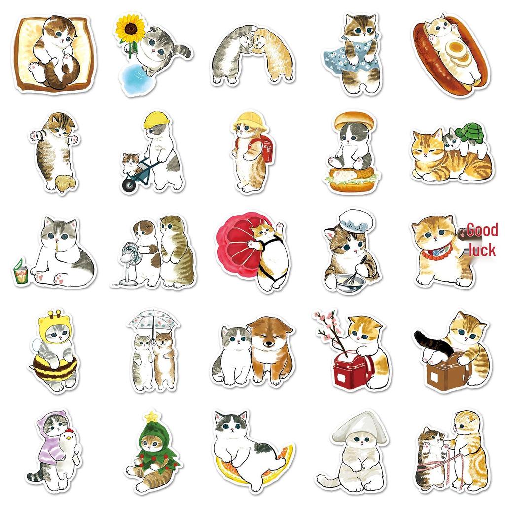 50 Hand-Drawn Cute Kitten Stickers for Kids - Perfect for Decorating Water Bottles, Suitcases, and Skateboards