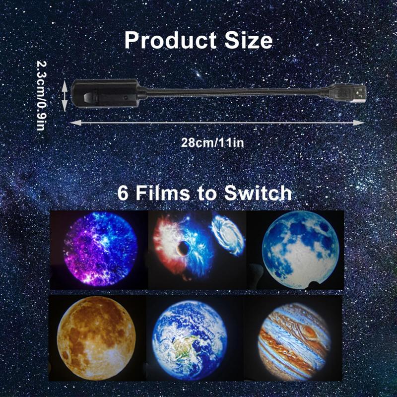 Usb Moon Earth Projection Atmosphere Light With 6 Films Starry Sky Lamp Night Light Bedroom Decoration Star Galaxy Projector