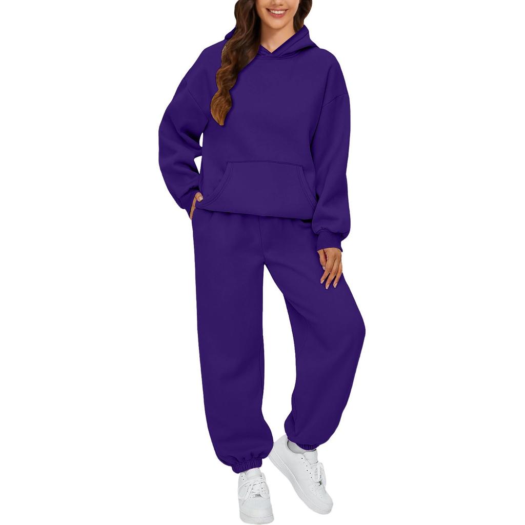 Women's Fall/Winter Casual Two-Piece Set Hooded Sweatshirt and Sweatpants