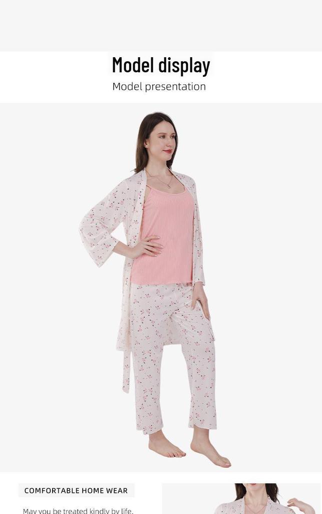 Summer 2026 Floral Women's Pajamas Three-Piece Set Long Sleeve – Wearable Outdoors, In Stock