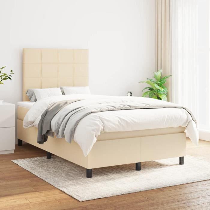 3141766 vidaXL Lit à sommier tapissier avec matelas Crème 120x200 cm Tissu