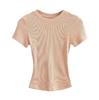 Summer New Female American Spice Girl Solid Color Crew Neck Short Sleeve T-Shirt Basic Threaded Bottom Top