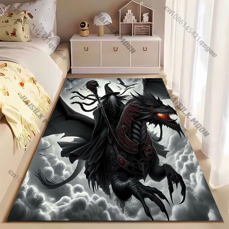 Wizard riding dark fiery dragon carpet Yoga living room room decor children's crawling mat doormat area rug games mat