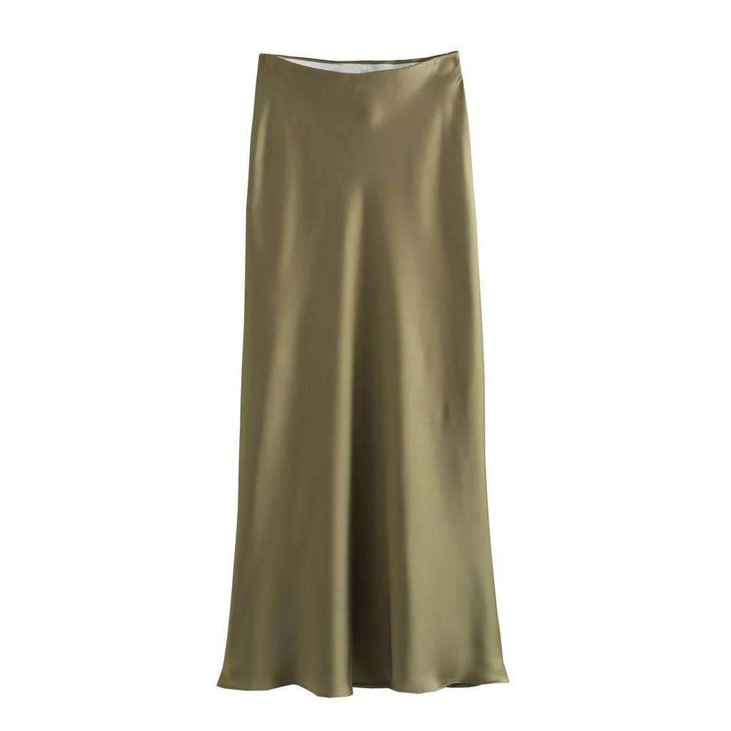 New European & American Style Satin Midi Skirt 8632845