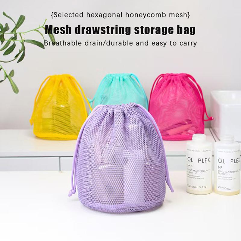 Travel Large Capacity Mesh Nylon Cosmetic Bag Organizer Foldable Casual Mesh Drawstring Bags Rope Bundle Pocket Swim Washing Bag