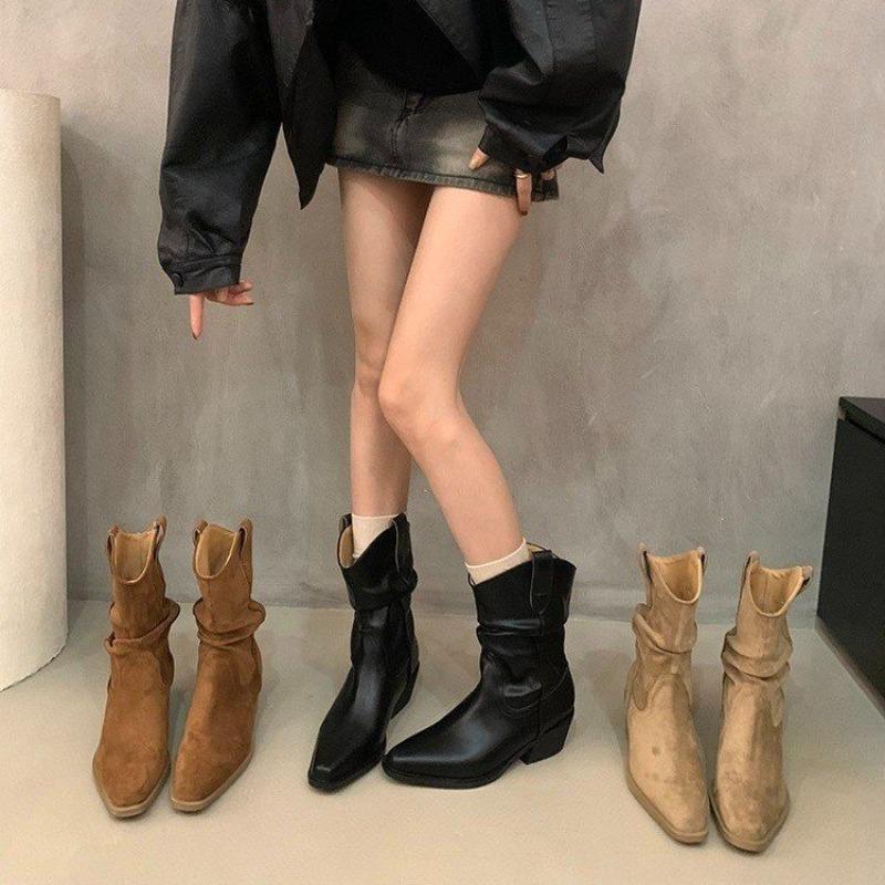 Autumn and winter velvet brown pointed short boots high heel boots retro pile boots mouth Martin boots women