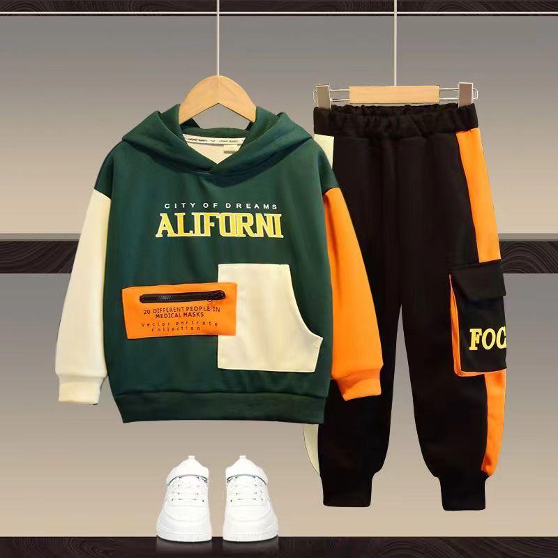 

Комплект одежды для подростков, мальчиков-подростков, свитшот с буквенным принтом и брюками, детский свитер, комплект из 2 предметов, детский спортивный костюм 150cm