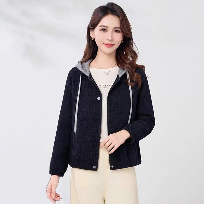 

Mother s Spring & Autumn 2026 Hooded Jacket for Women - Stylish, Loose Fit for Middle-Aged & Elderly 5XL (145-155 lbs) темно-синього кольору