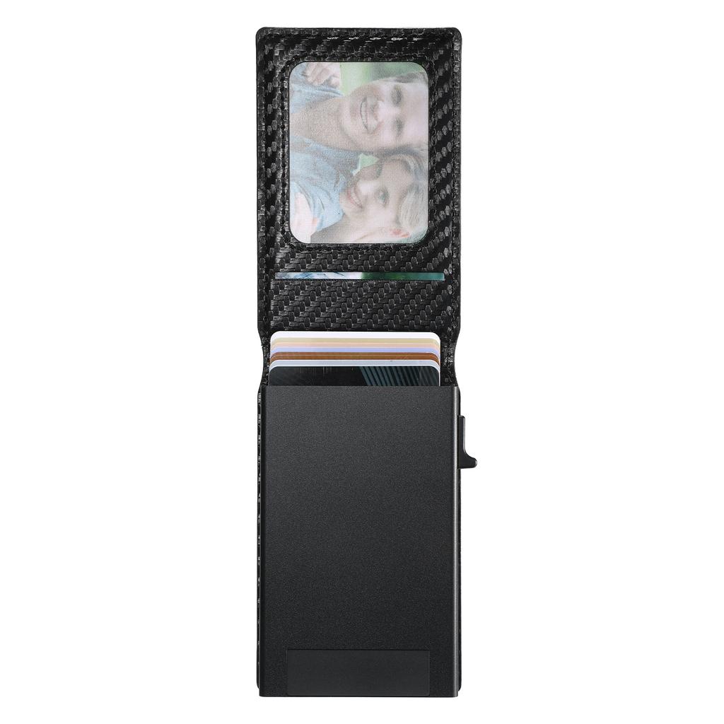 SUTENI H19 For iPhone 16 Pro Magnetic Case Carbon Fiber Texture Leather Back Cover with Card Bag