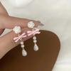 New Fashion Korean Cute Sweet Black White Women Statement Stud Earrings Fabric Lace Bow Drop Earrings Luxury Jewelry Party Gifts