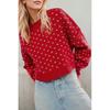 Womens Oversized Cropped Knit Sweater With Heart Motif Round Neck Long Sleeve Loose Fit Winter 2026