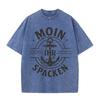 2026 Vintage Nautical Anchor Wave Badge Graphic Beige Washed T Shirt Moin Ihr Spacken German Slogan Casual Oversized Unisex Shor