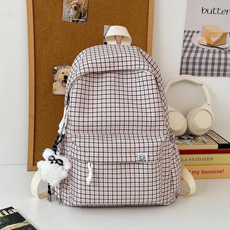 Casual small fresh plaid schoolbag female college student lightweight backpack versatile schoolbag