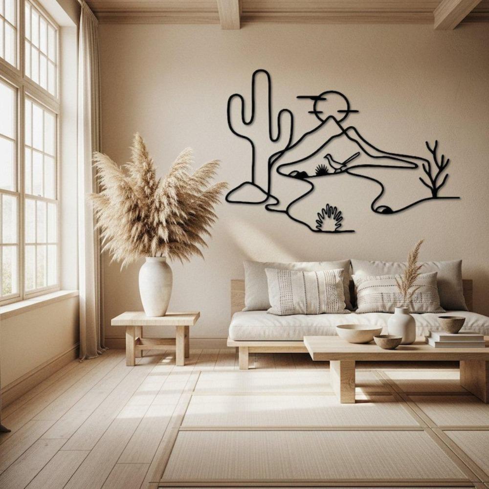 Metal Cactus Wall Art Desert Landscape with Roadrunner Southwest Home Decor