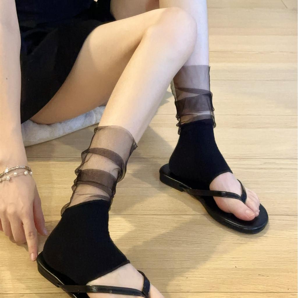 Summer Thin Mesh Polka Dot Stacking Socks Cover Women'S Slightly Transparent Pure Half Palm Tube Socks Lace Splicing Stepping Leg Cover