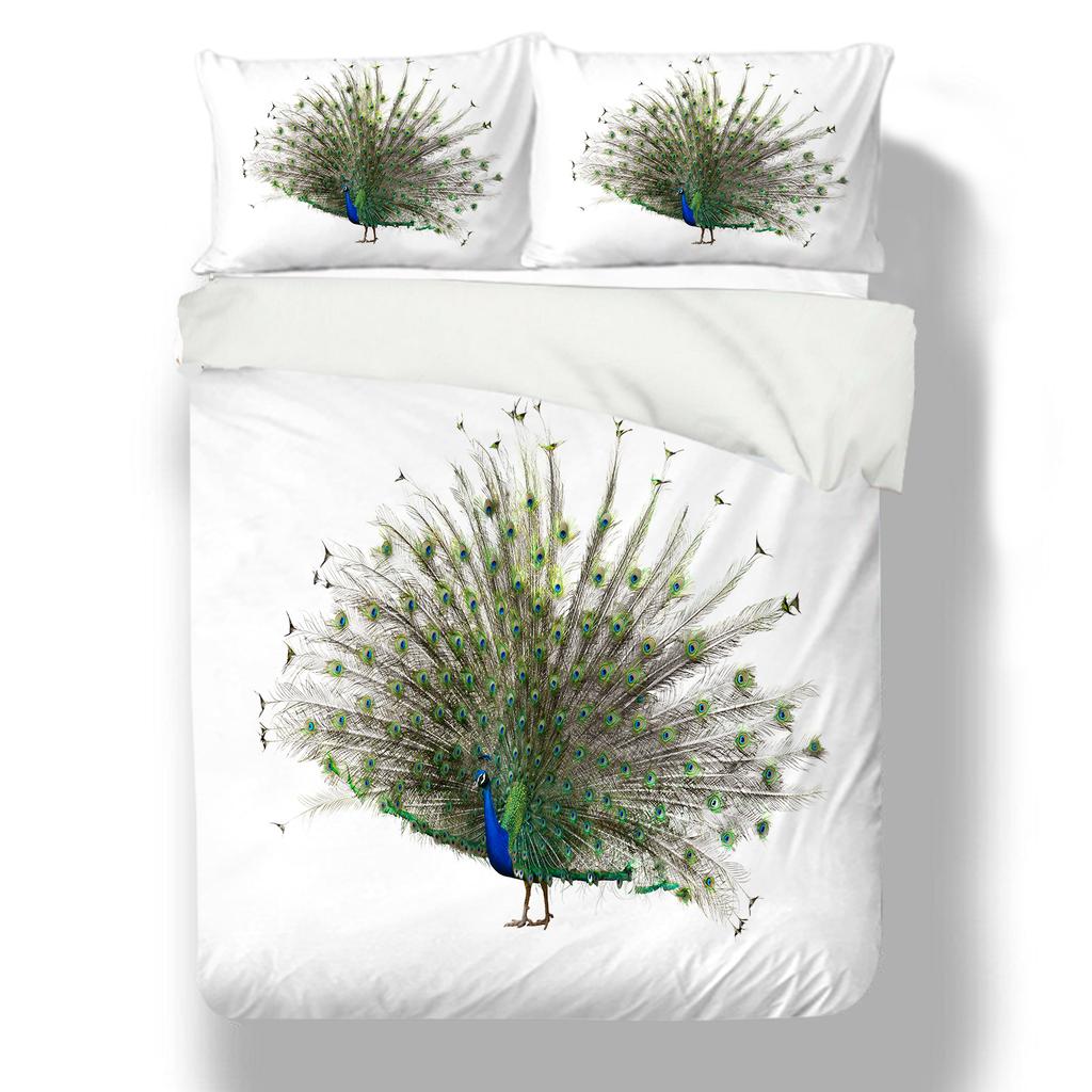 Animal Bedding 3D Peacock Duvet and Pillowcase 2/3 Pieces EU135 * 200 Single/double Bed Full Size Soft Machine Washable Home Decoration
