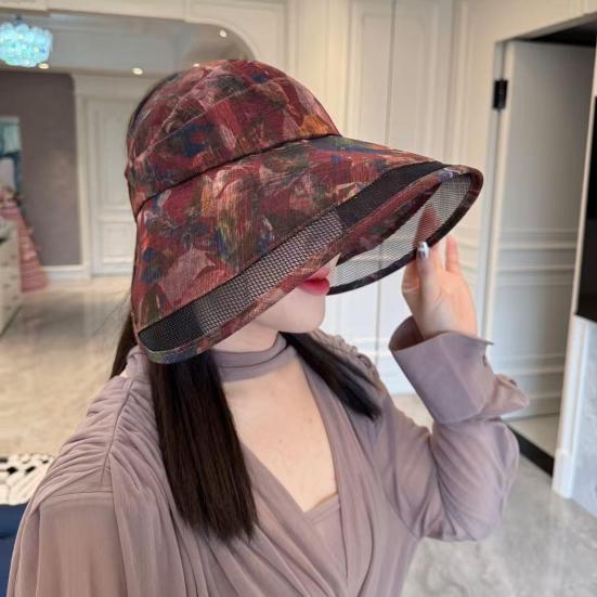 Cappello da Sole in Rete Traspirante con Parte Superiore Semi-vuota, Ampia Visiera, Protezione Completa del Viso, Cappello con Stampa Retro, Pieghevole, Portatile, Cappello Sportivo