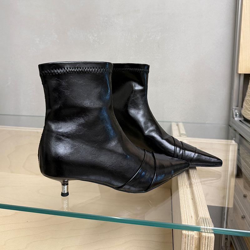 Fashion Footwear Low Heel Women Ankle Stretch Boots Female Pumps Fashion Pointed Toe Modern Ladies Short Boots Slip On Shoes Lady