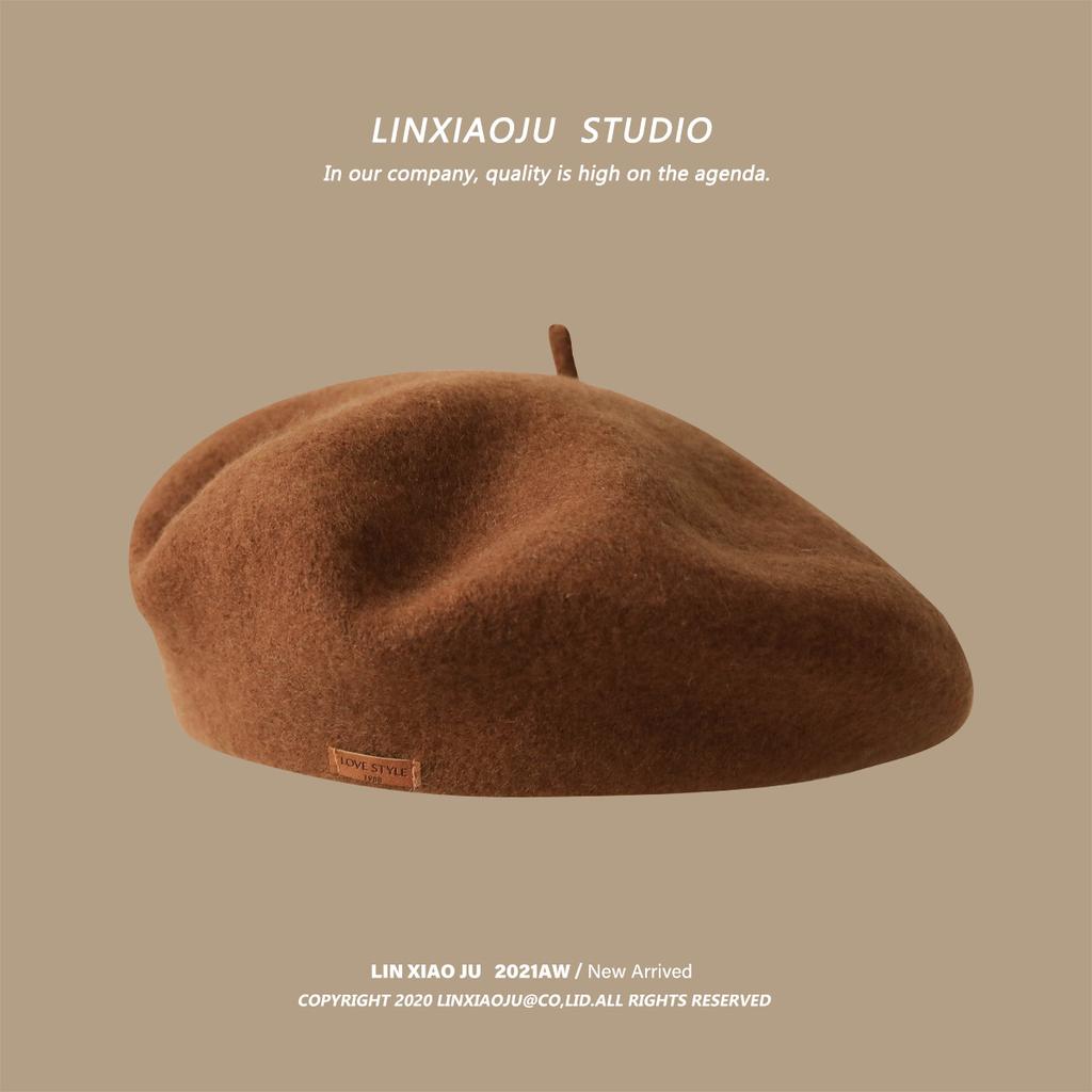 Temperament Solid Color Wool Beret Women'S Japanese Brown Autumn And Winter Bud Hat Versatile Literary And Retro Painter Hat Tide