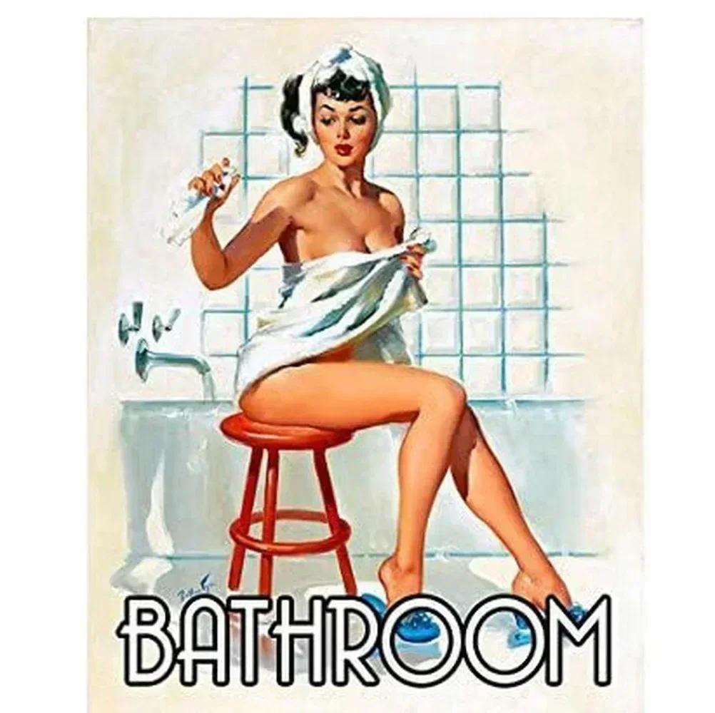 Vintage Metal Signs Pinup Girls Wall Decor for Bathroom Laundry Man Cave Home Bars Garage Cafe Clubs Retro Posters Plaque