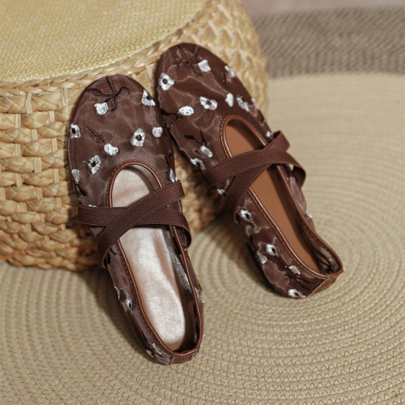 Fashion Ins style Fashion Flowers Embroidery mesh Women Ballet Flats Comfortable Soft Soles Mary Janes Ballerinas Loafers Girls Shoes