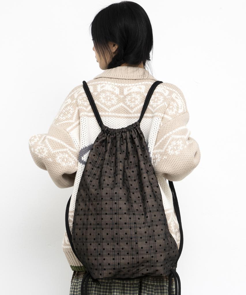 Glack Gzb001 Dot Pattern Check String Bag (Black)